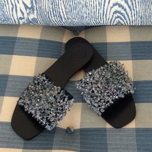 Tori Burch Crystal satin slides